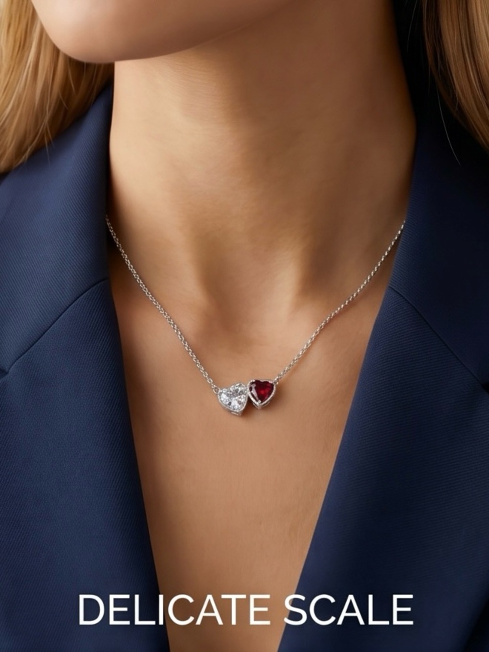 Pandora Sterling Silver Necklace with Red Ruby and Clear zircon Gemstones